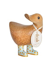 DCUK Natural Finish Ducky with Pastal and Gold Spotty Welly Boots-Duck Egg Blue